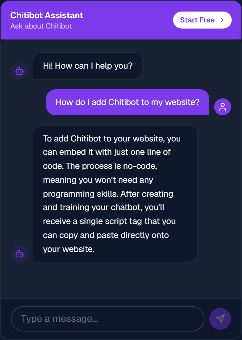 The Chitibot chat widget answering: How do I add Chitibot to my website?